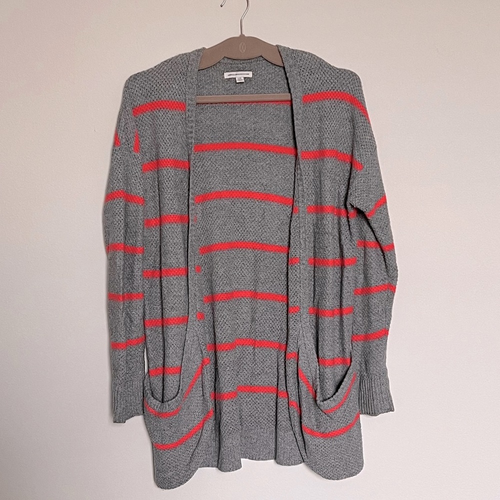 American Eagle Large Grey Striped Oversized Cardigan